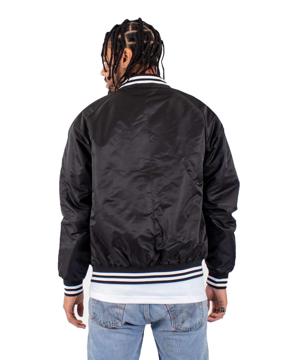 Custom Shaka Wear Unisex Varsity Bomber Jacket (Front ,Back, Left Side)