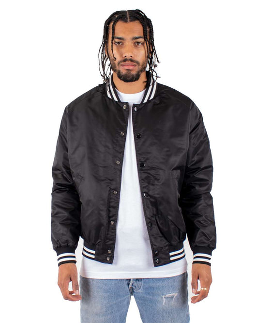 Custom Shaka Wear Unisex Varsity Bomber Jacket (Front ,Back, Left Side)