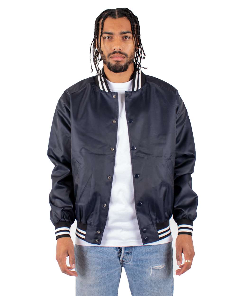 Custom Shaka Wear Unisex Varsity Bomber Jacket (Front ,Back, Left Side)