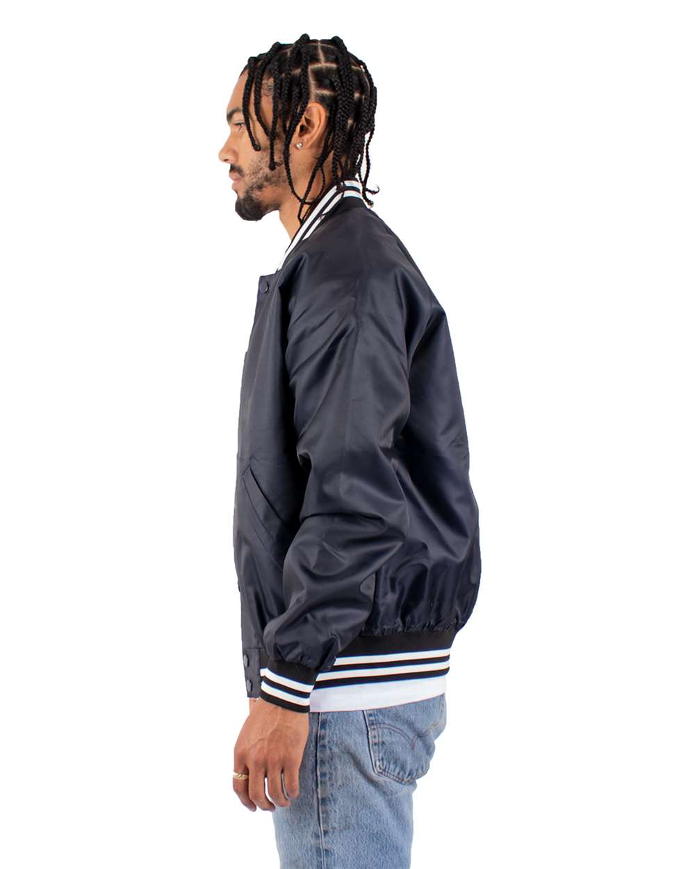 Custom Shaka Wear Unisex Varsity Bomber Jacket (Front ,Back, Left Side)