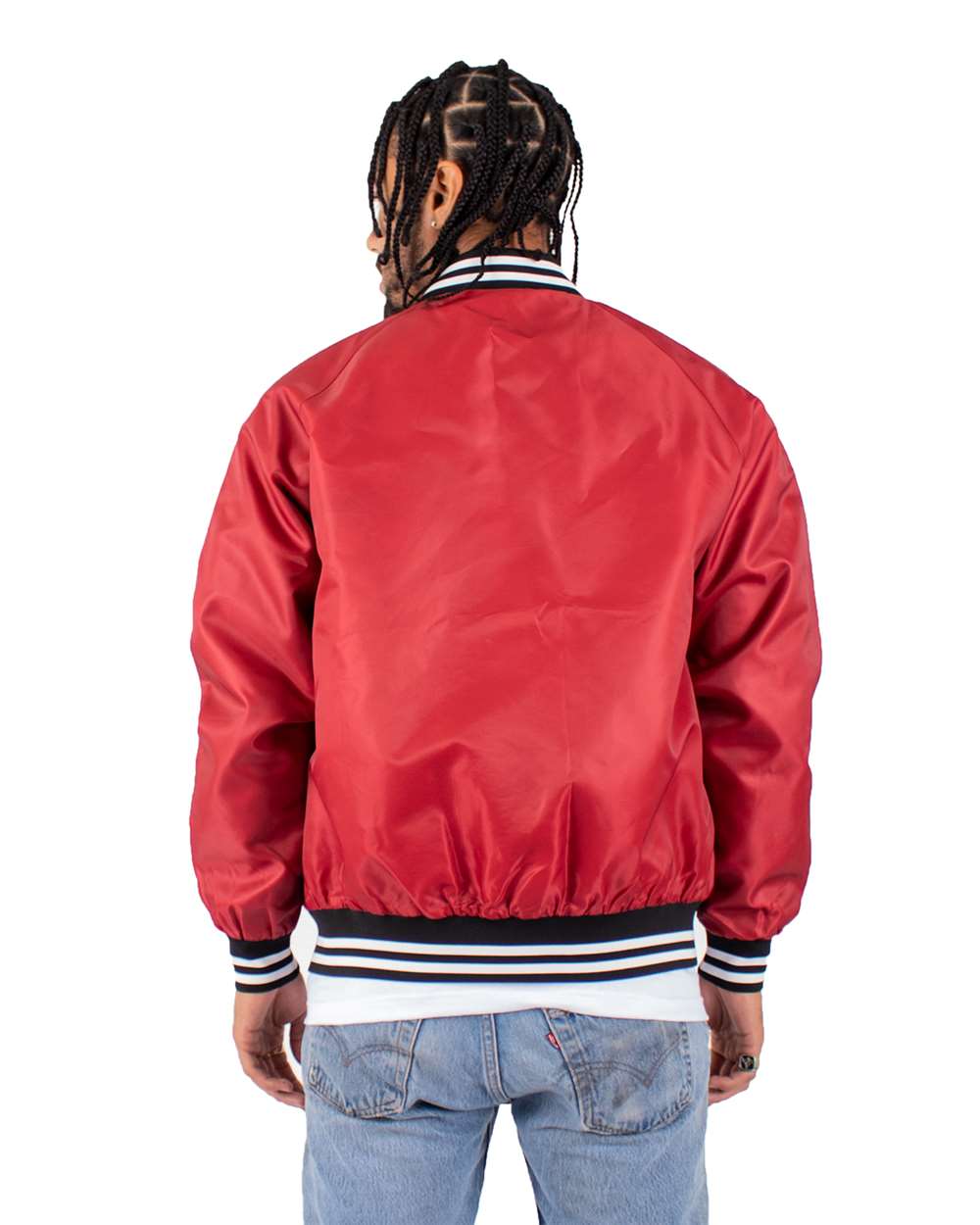 Custom Shaka Wear Unisex Varsity Bomber Jacket (Front ,Back, Left Side)