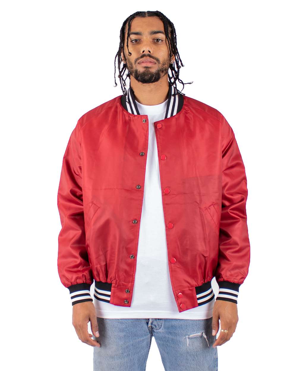 Custom Shaka Wear Unisex Varsity Bomber Jacket (Front ,Back, Left Side)