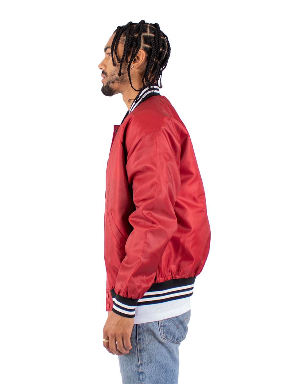 Custom Shaka Wear Unisex Varsity Bomber Jacket (Front ,Back, Left Side)