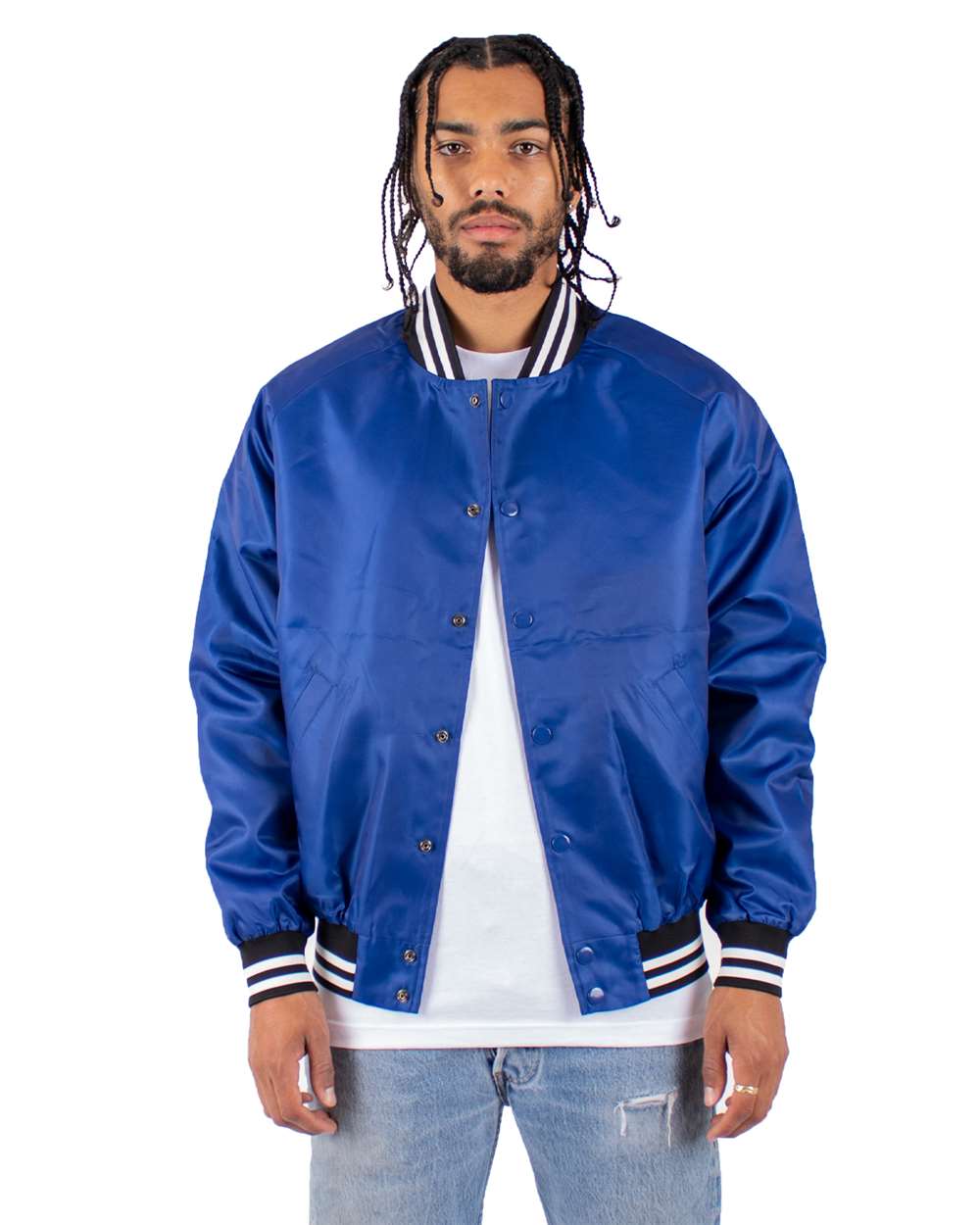 Custom Shaka Wear Unisex Varsity Bomber Jacket (Front ,Back, Left Side)