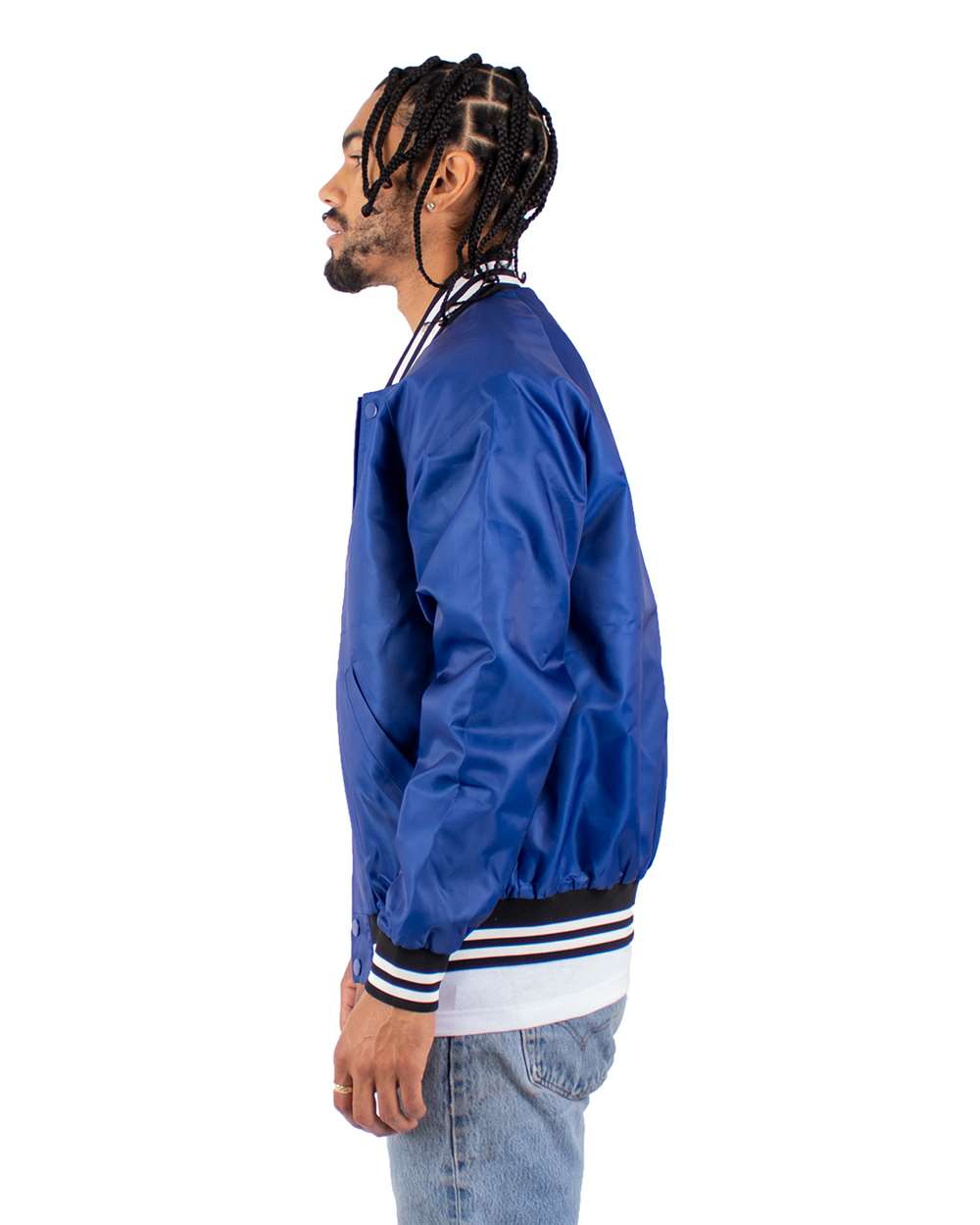 Custom Shaka Wear Unisex Varsity Bomber Jacket (Front ,Back, Left Side)